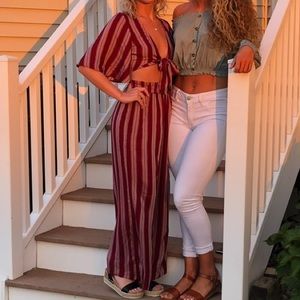 American Eagle Red Striped Two Piece Set